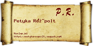 Petyka Rápolt névjegykártya